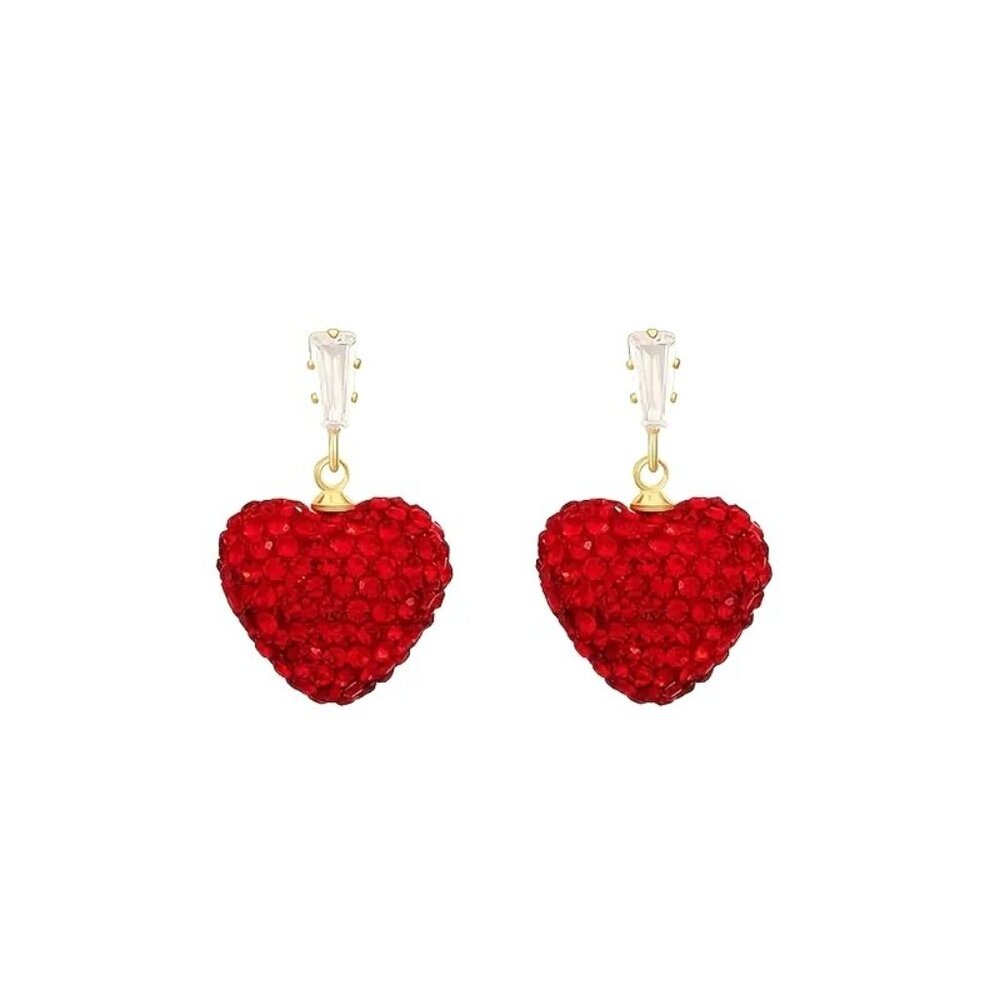 Red Crystal Heart Drop Earrings